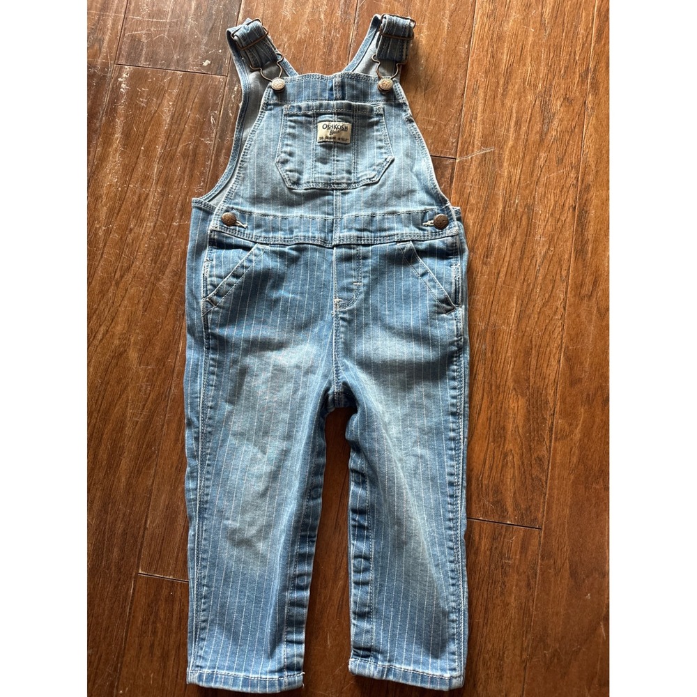 OshKosh B'Gosh Denim Overalls Pinstripe 18M Baby Girl Toddler Cute